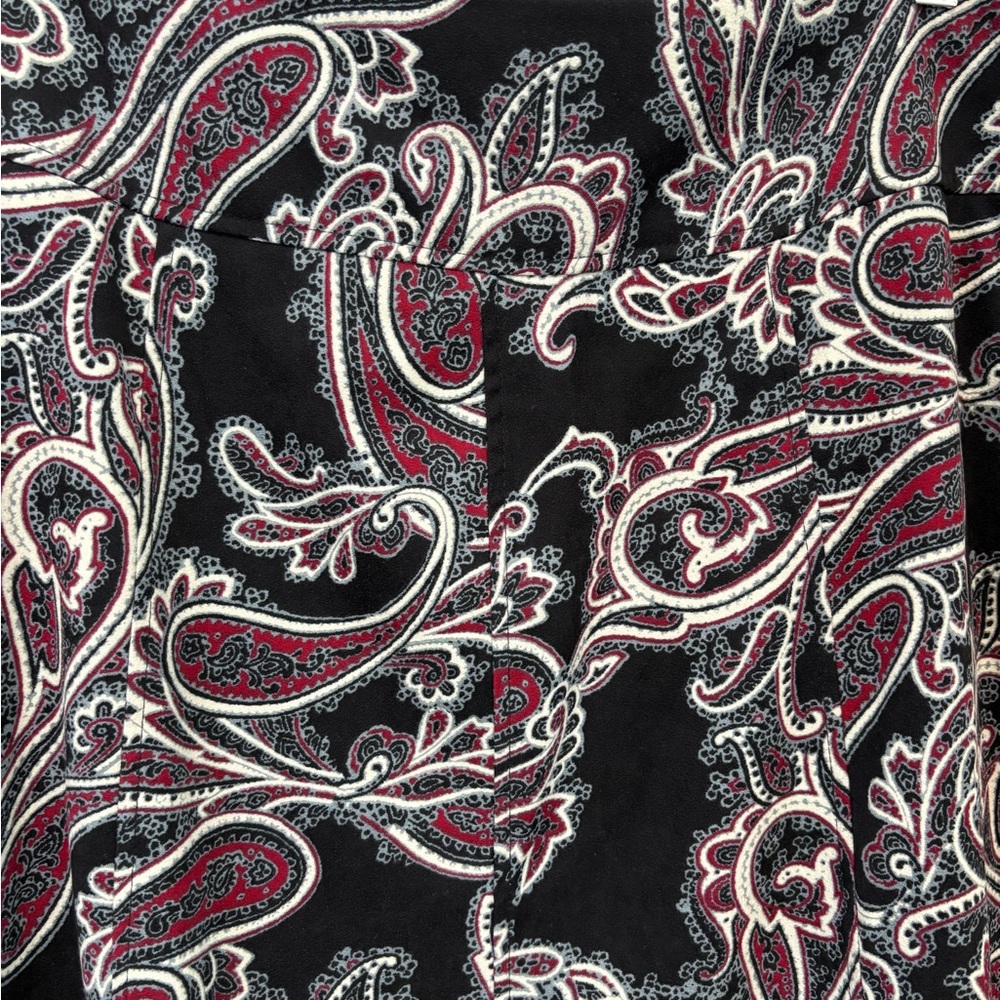 Christopher & Banks Paisley A-Line Midi Skirt Black Red Stretch Office Sz 14 - Picture 3 of 11